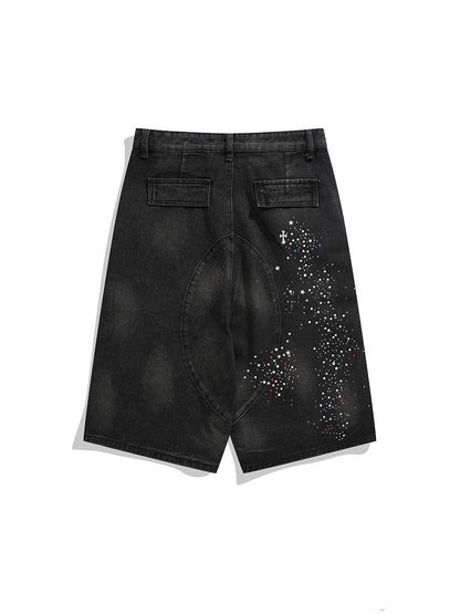 WASHED RHINESTONE DENIM SHORTS