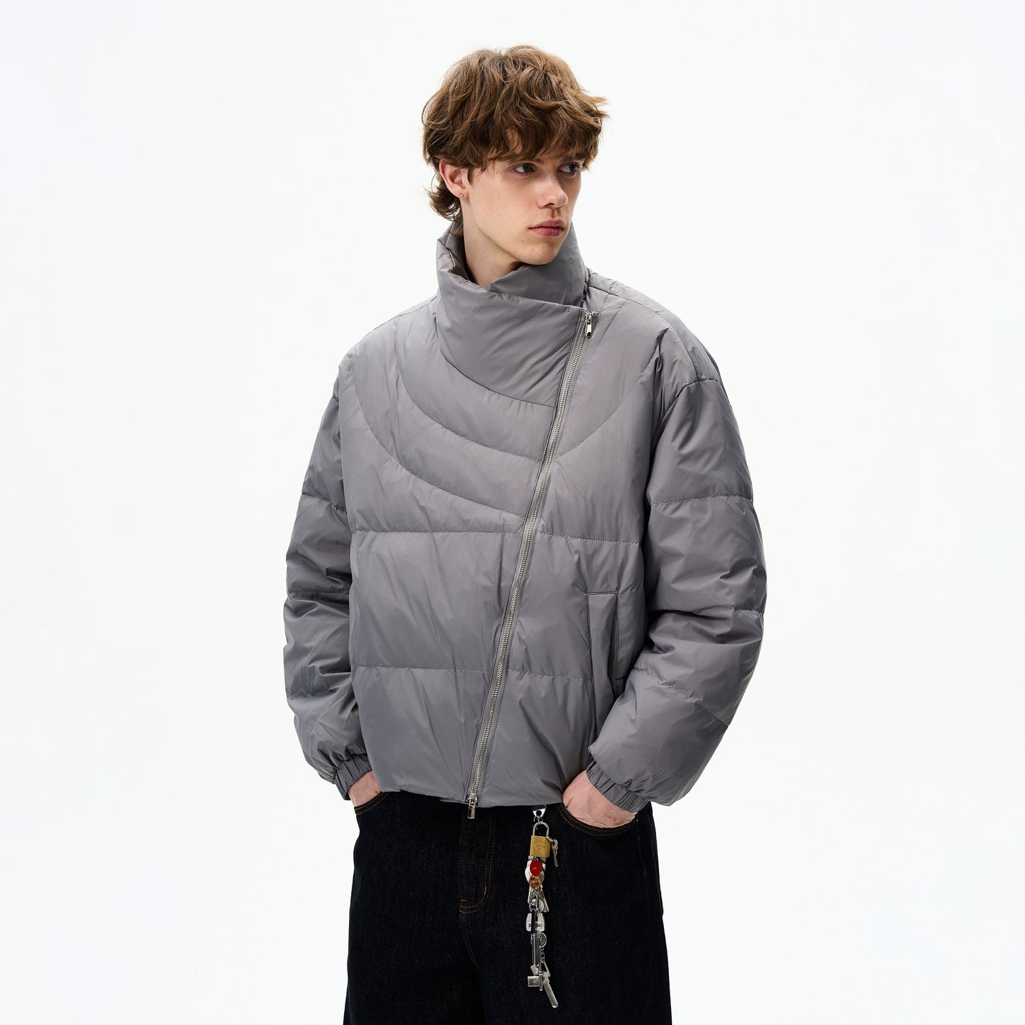 CURVED ZIP PUFFER JACKET