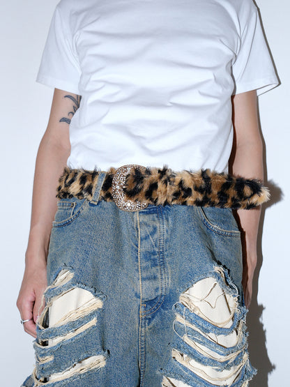 FAUX FUR LEOPARD WESTERN BELT
