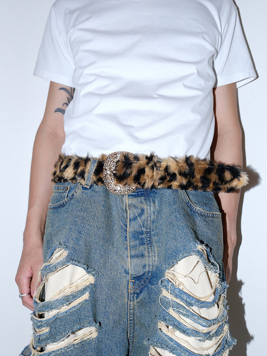 FAUX FUR LEOPARD WESTERN BELT