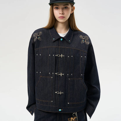 EMBROIDERED DARK DENIM JACKET
