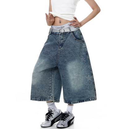 STAR STUDDED WIDE DENIM PANTS