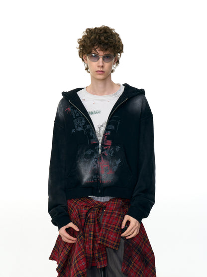 CHAOS PRINT ZIP HOODIE