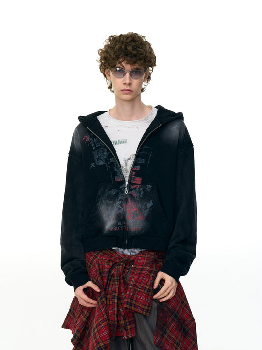 CHAOS PRINT ZIP HOODIE