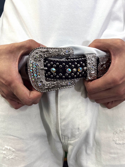 RHINESTONE SILVER STUDDED BUCKLE BELT