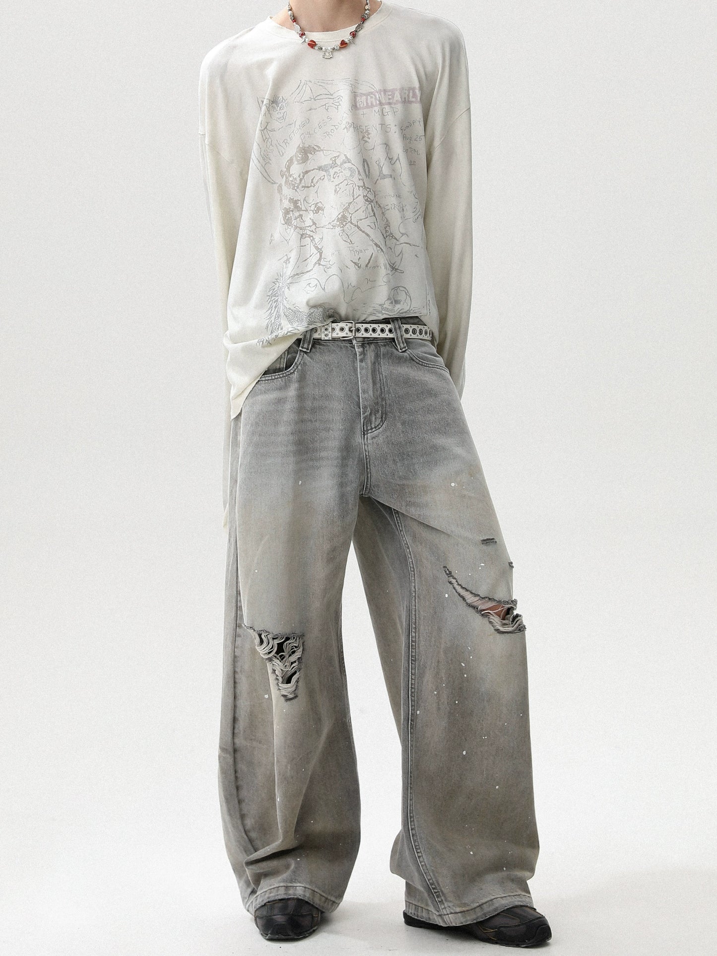 PAINT DAMAGE WASHED BAGGY DENIM