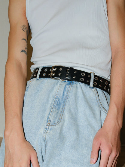 DOUBLE BUCKLE STAR STUD BELT