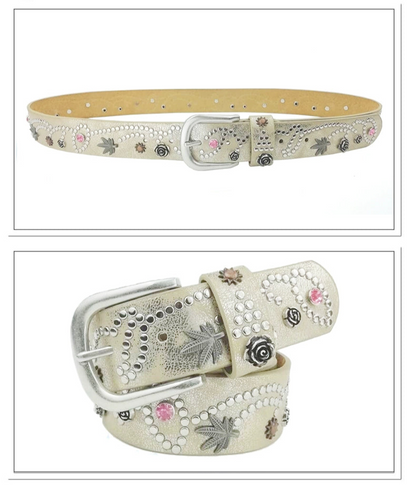 STUDDED PAISLEY FLOWER GEMSTONE BELT