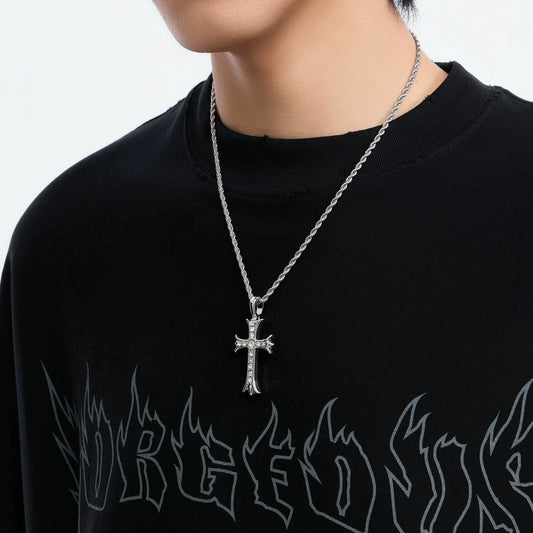 SILVER CRYSTAL CROSS NECKLACE