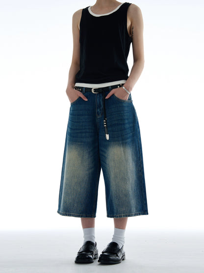 DISTRESSED WASHED DENIM SHORTS