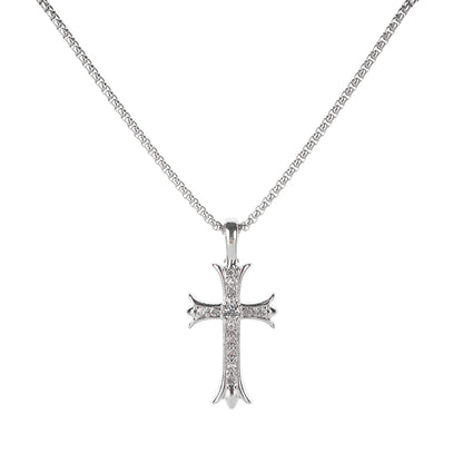 SILVER CRYSTAL CROSS NECKLACE