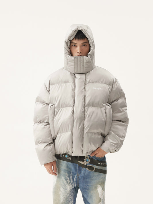 STAND COLLAR HOODED PUFFER JACKET