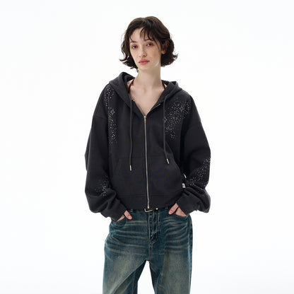 STARRY RHINESTONE ZIPPED HOODIE