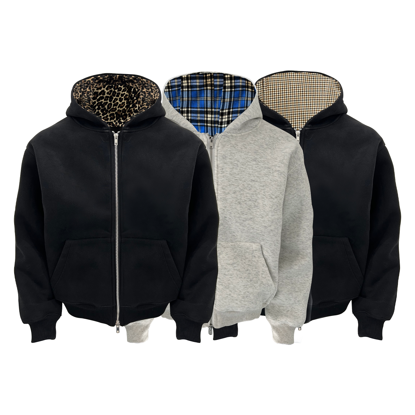 PATTERN LINED ZIP HOODIE