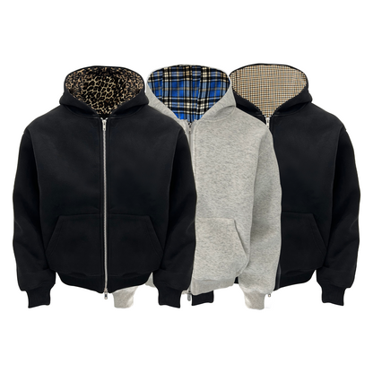 PATTERN LINED ZIP HOODIE