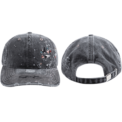 RHINESTONE WASED DENIM CAP