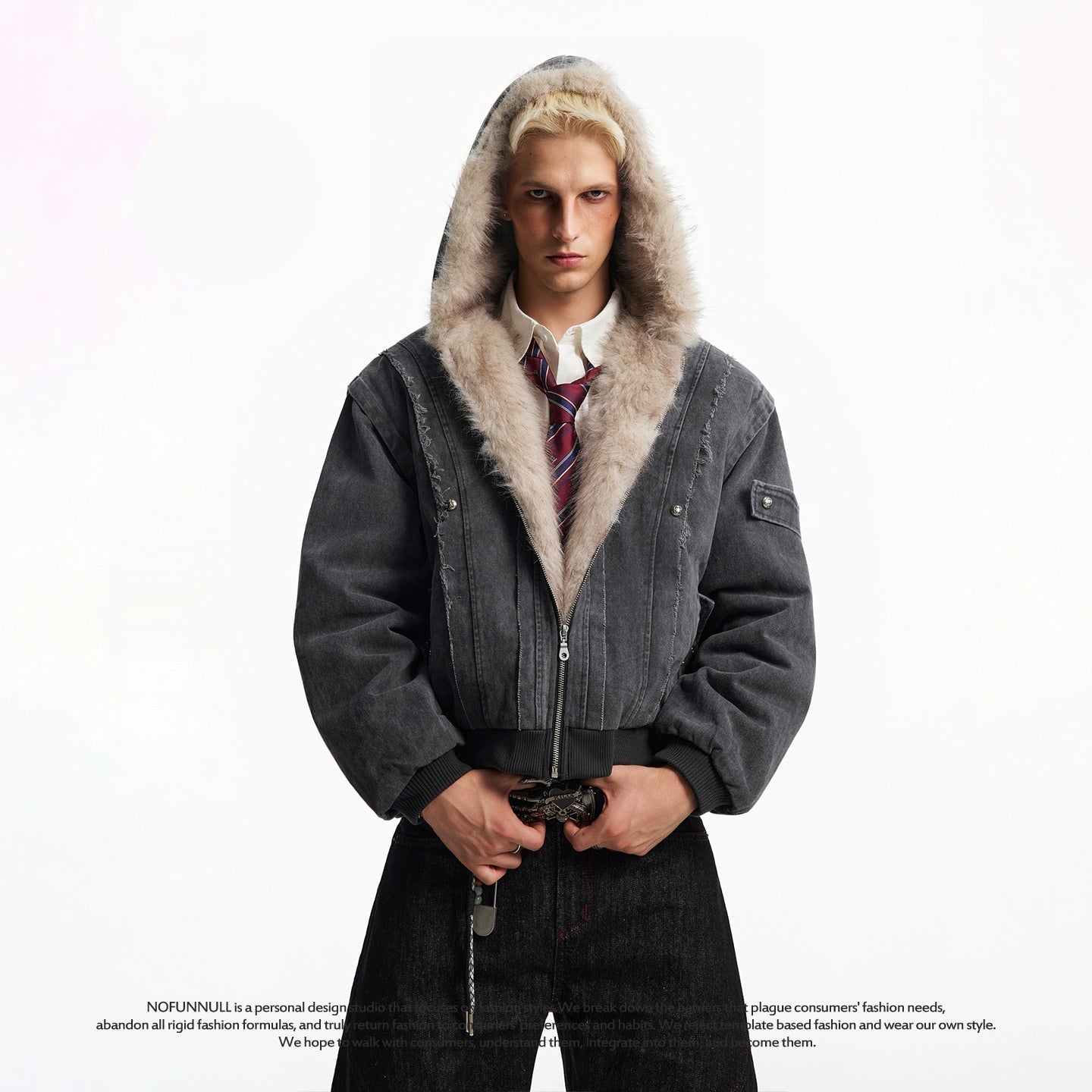 VINTAGE DISTRESSED FUR HOODED JACKET