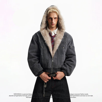 VINTAGE DISTRESSED FUR HOODED JACKET