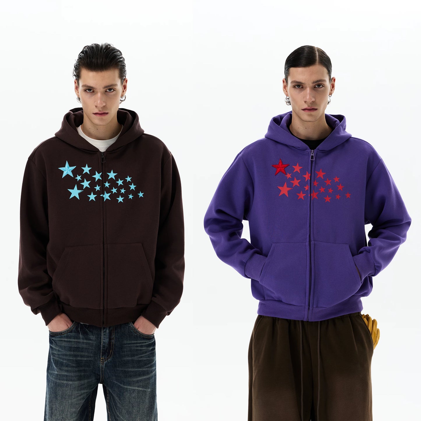 BOLD STAR DESIGN ZIP-UP HOODIE
