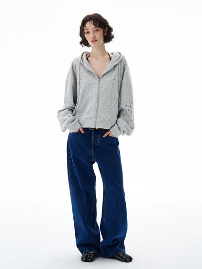 STARRY RHINESTONE ZIPPED HOODIE