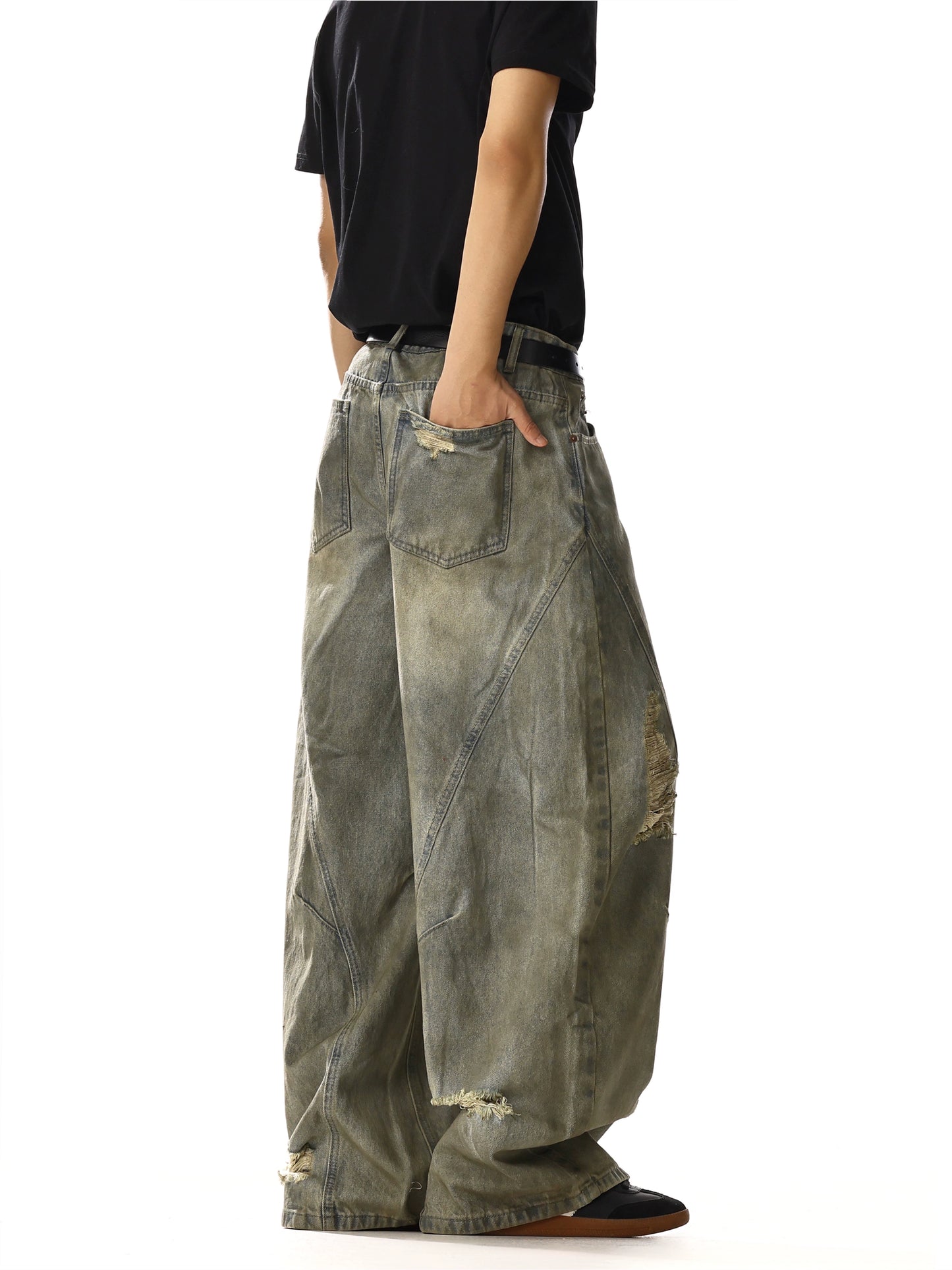 RETRO WASHED DISTRESSED RIPPED DAMAGE DENIM PANTS – GEEK