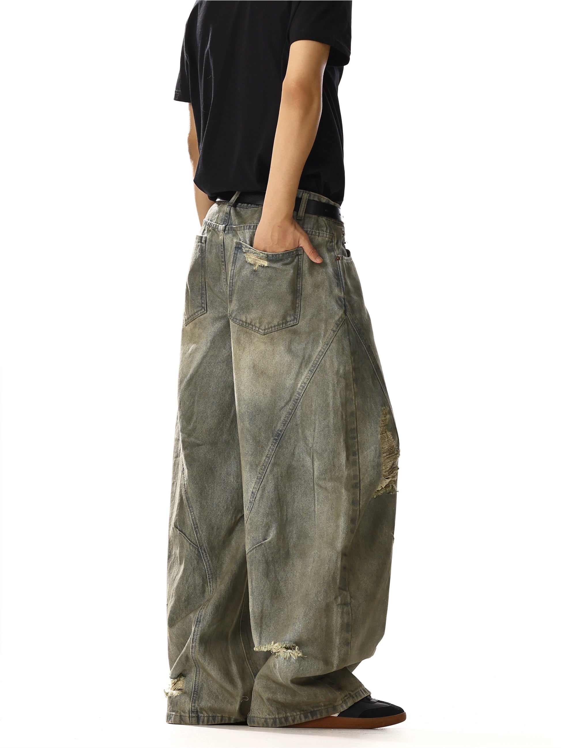 RETRO WASHED DISTRESSED RIPPED DAMAGE DENIM PANTS – GEEK