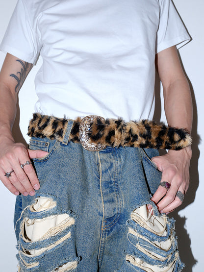 FAUX FUR LEOPARD WESTERN BELT
