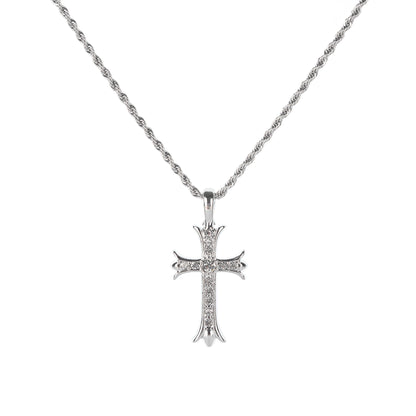 SILVER CRYSTAL CROSS NECKLACE