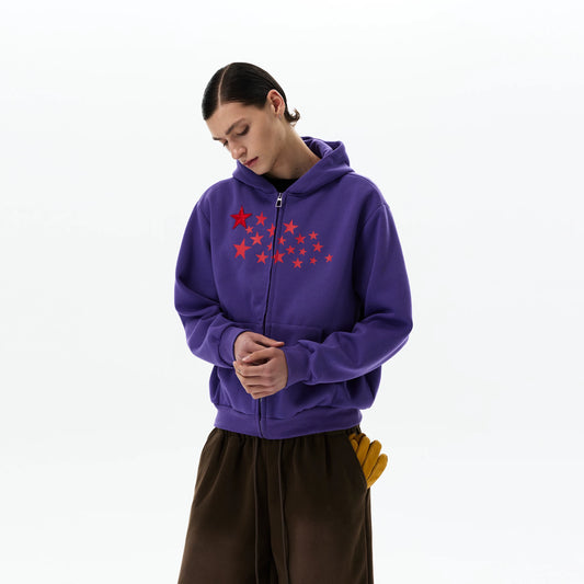 BOLD STAR DESIGN ZIP-UP HOODIE