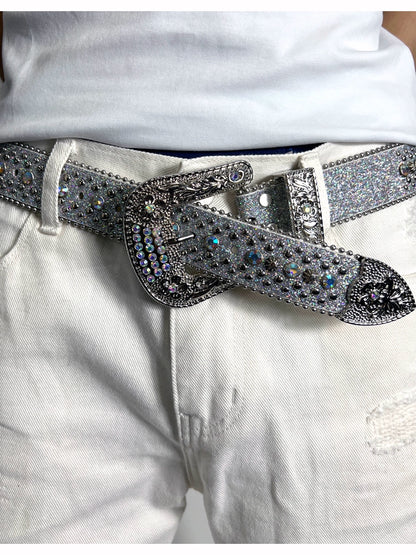 RHINESTONE SILVER STUDDED BUCKLE BELT