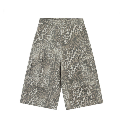 VINATGE DISTRESSED LEOPARD CARGO SHORTS