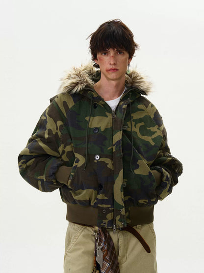 AMERICAN VINTAGE SILHOUETTE CAMOUFLAGE FUR-COLLAR JACKET