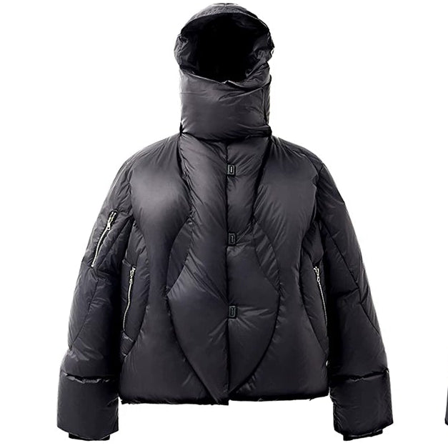 SCARF COLLAR CROPPED PUFFER JACKET