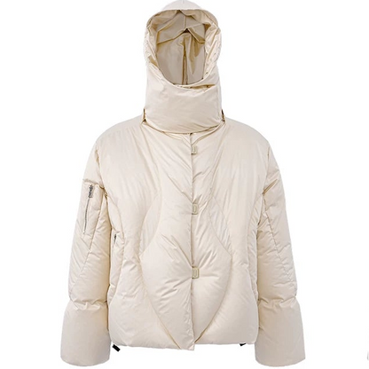 SCARF COLLAR CROPPED PUFFER JACKET