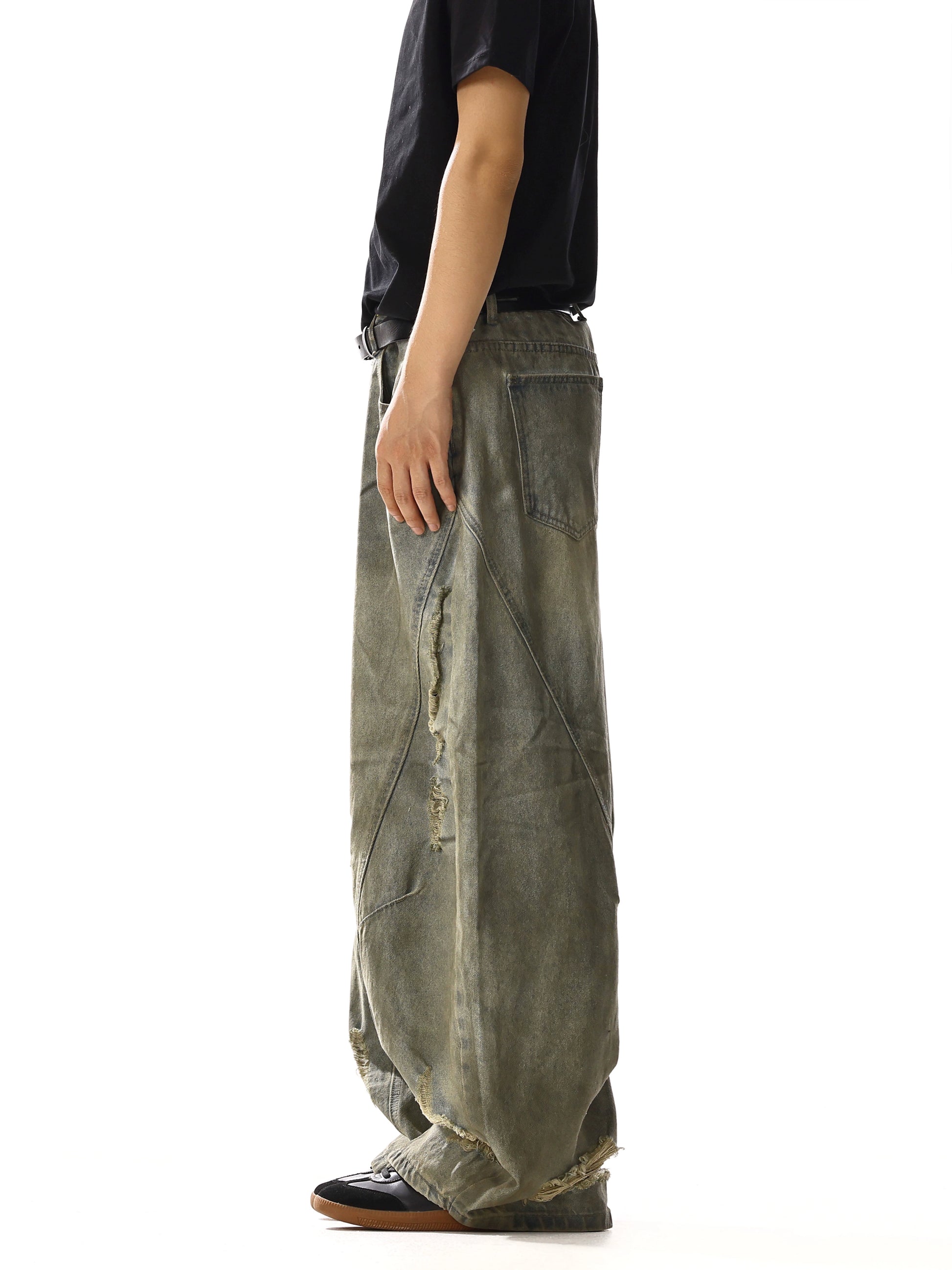 【archive vintage grunge】　damage denim RETRO WASHED DISTRESSED RIPPED DAMAGE DENIM PANTS – GEEK
