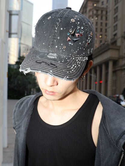 RHINESTONE WASED DENIM CAP – GEEK