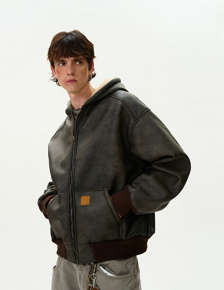 HEAVY DISTRESSED HOODED ACTIVE JACKET