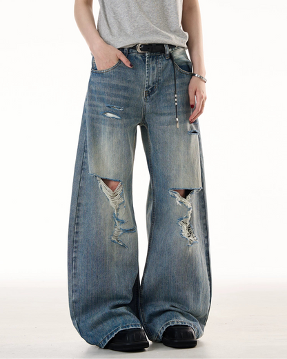 VINTAGE DISTRESSED WIDE-LEG DENIM