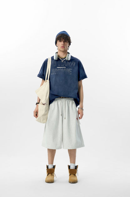 DRAWSTRING WAIST HEAVY SWEAT SHORTS