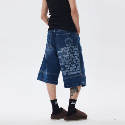 BACKPRINT WASHED DITRESSED DENIM SHORTS