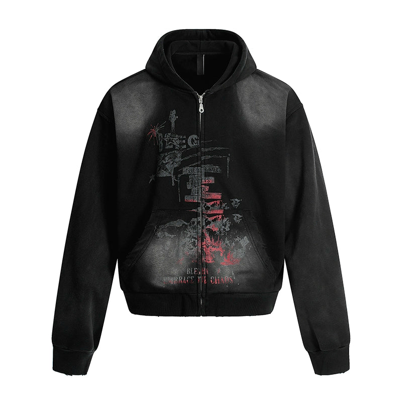 CHAOS PRINT ZIP HOODIE