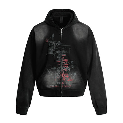 CHAOS PRINT ZIP HOODIE