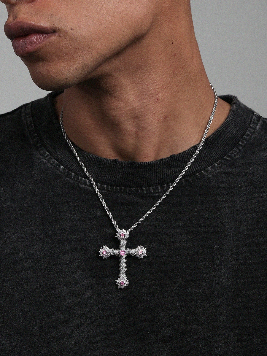 THORN PINK ICED CROSS NECKLACE