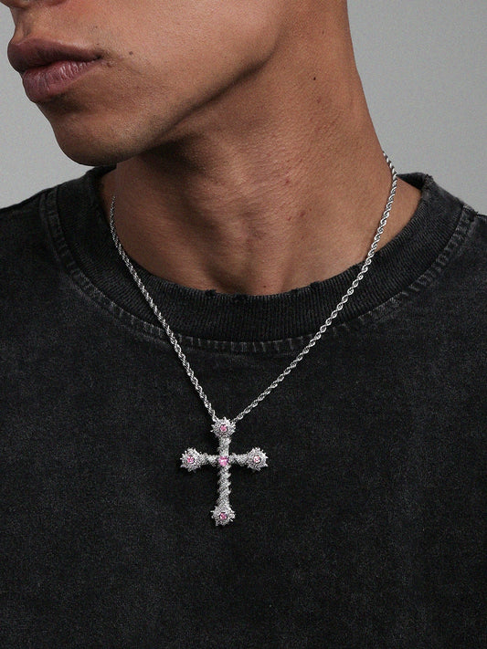 THORN PINK ICED CROSS NECKLACE