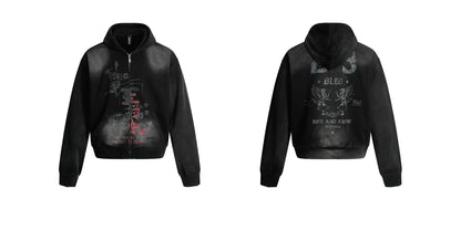 CHAOS PRINT ZIP HOODIE
