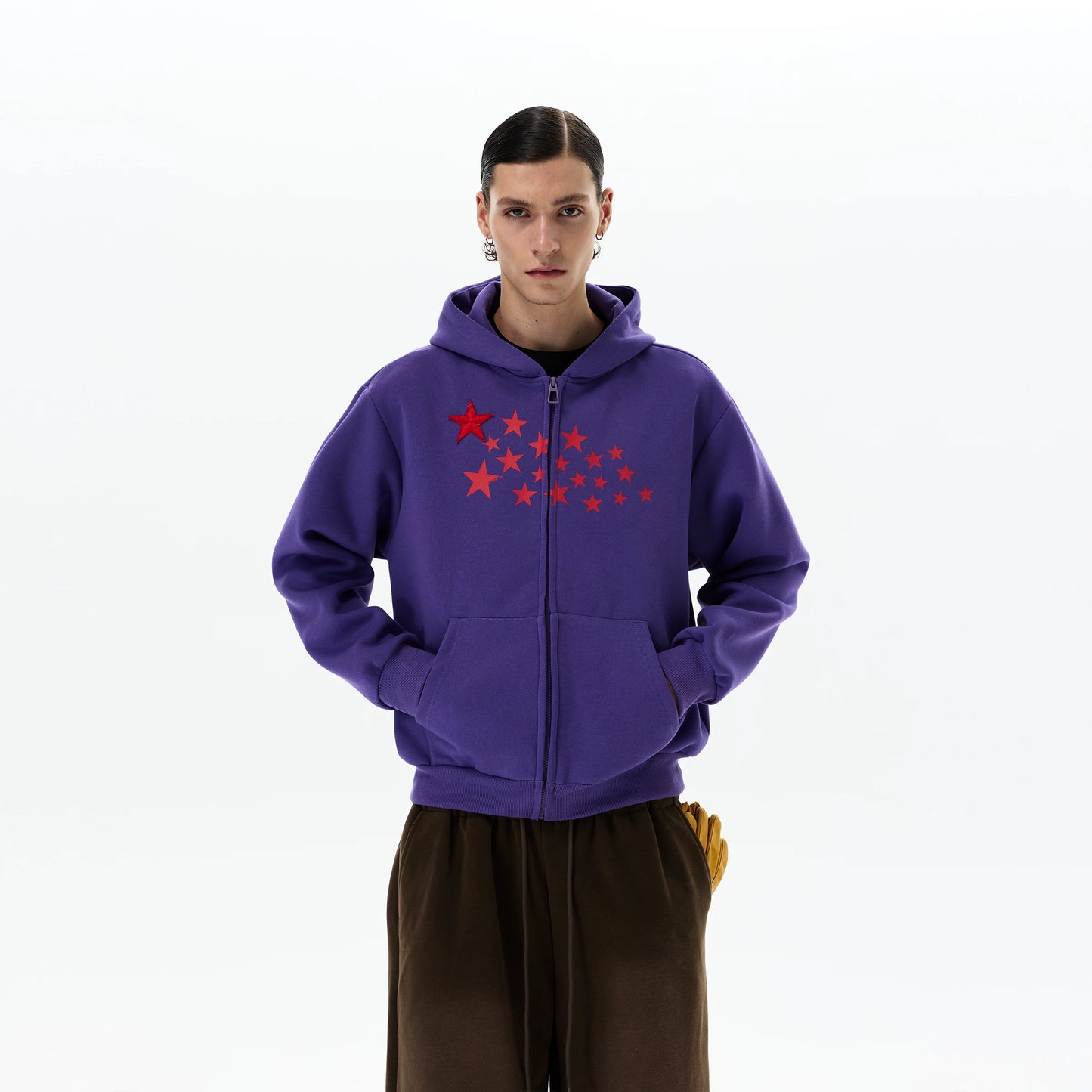 BOLD STAR DESIGN ZIP-UP HOODIE