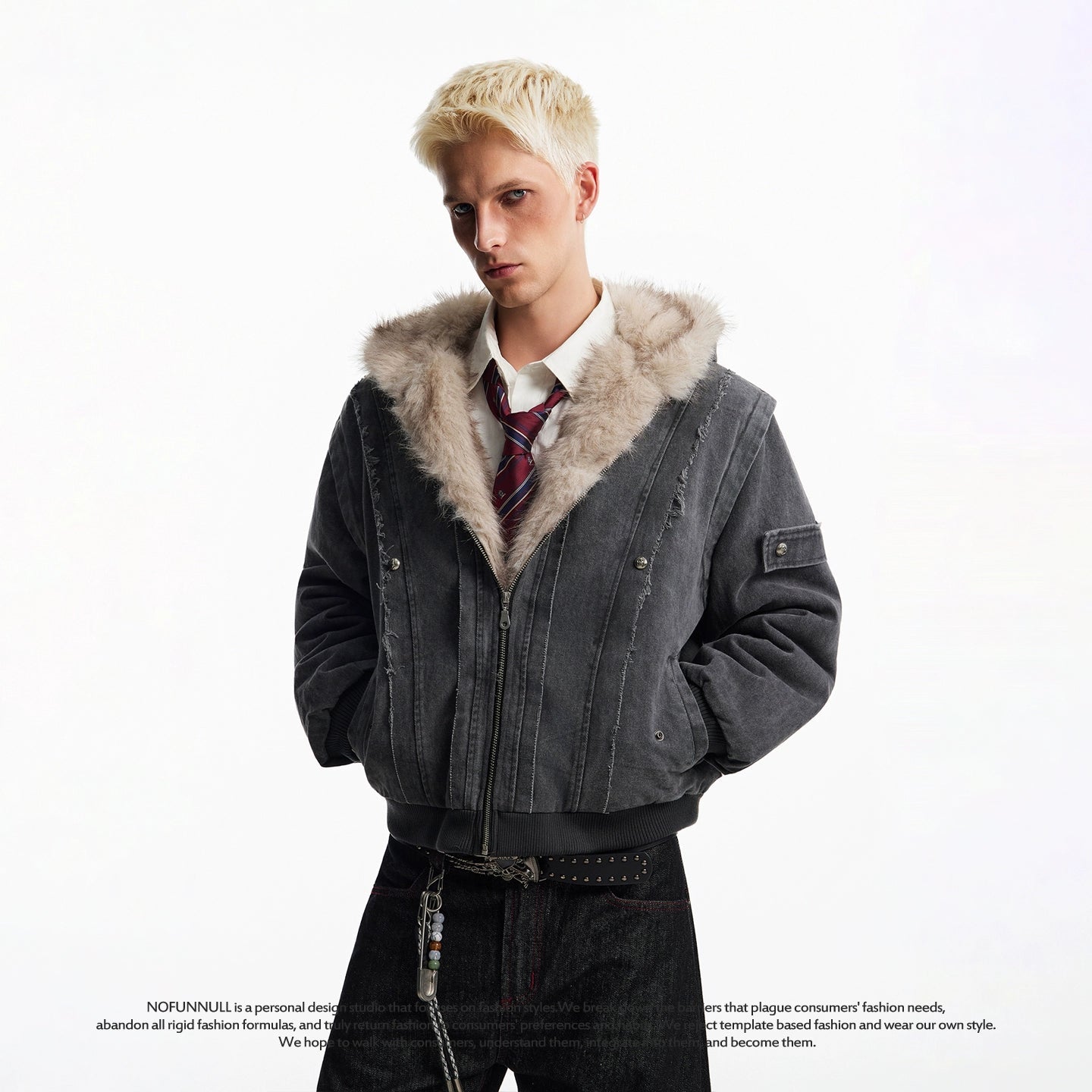 VINTAGE DISTRESSED FUR HOODED JACKET