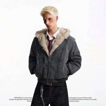 VINTAGE DISTRESSED FUR HOODED JACKET