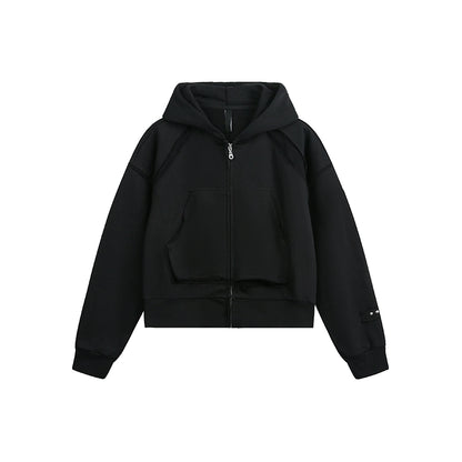 DISTRESSED CUT-OFF STITCH ZIP HOODIE