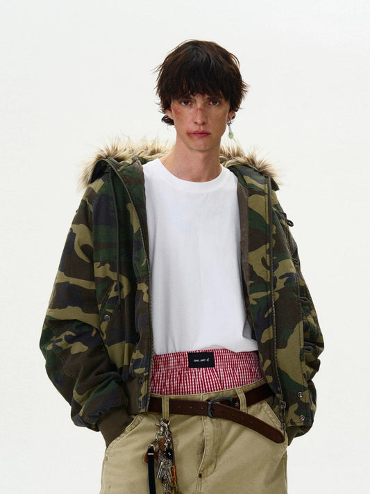 AMERICAN VINTAGE SILHOUETTE CAMOUFLAGE FUR-COLLAR JACKET